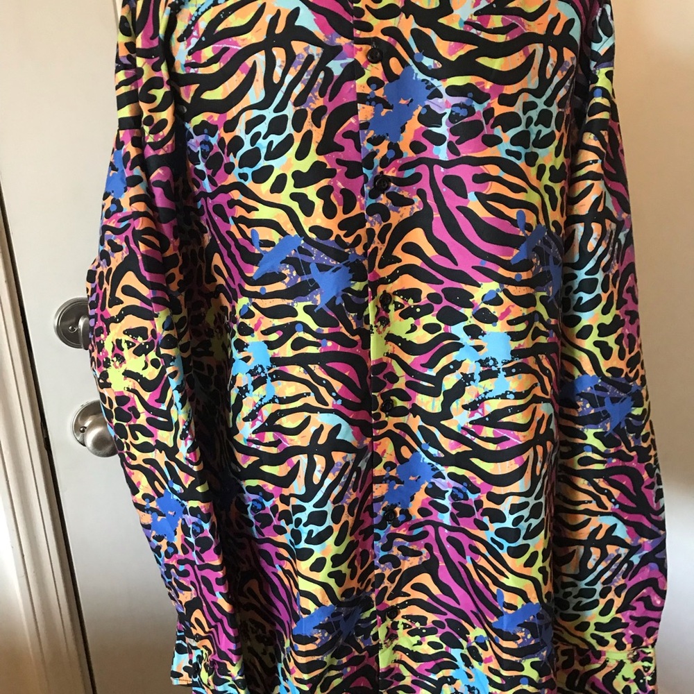 Mens Designer Premiere Abstract Dress Button Up Shirt Cool Colors XXL